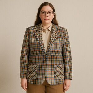 Vintage‎ 80s 90s 35th & 10th Plaid Power Blazer Jacket Womens M Retro USA